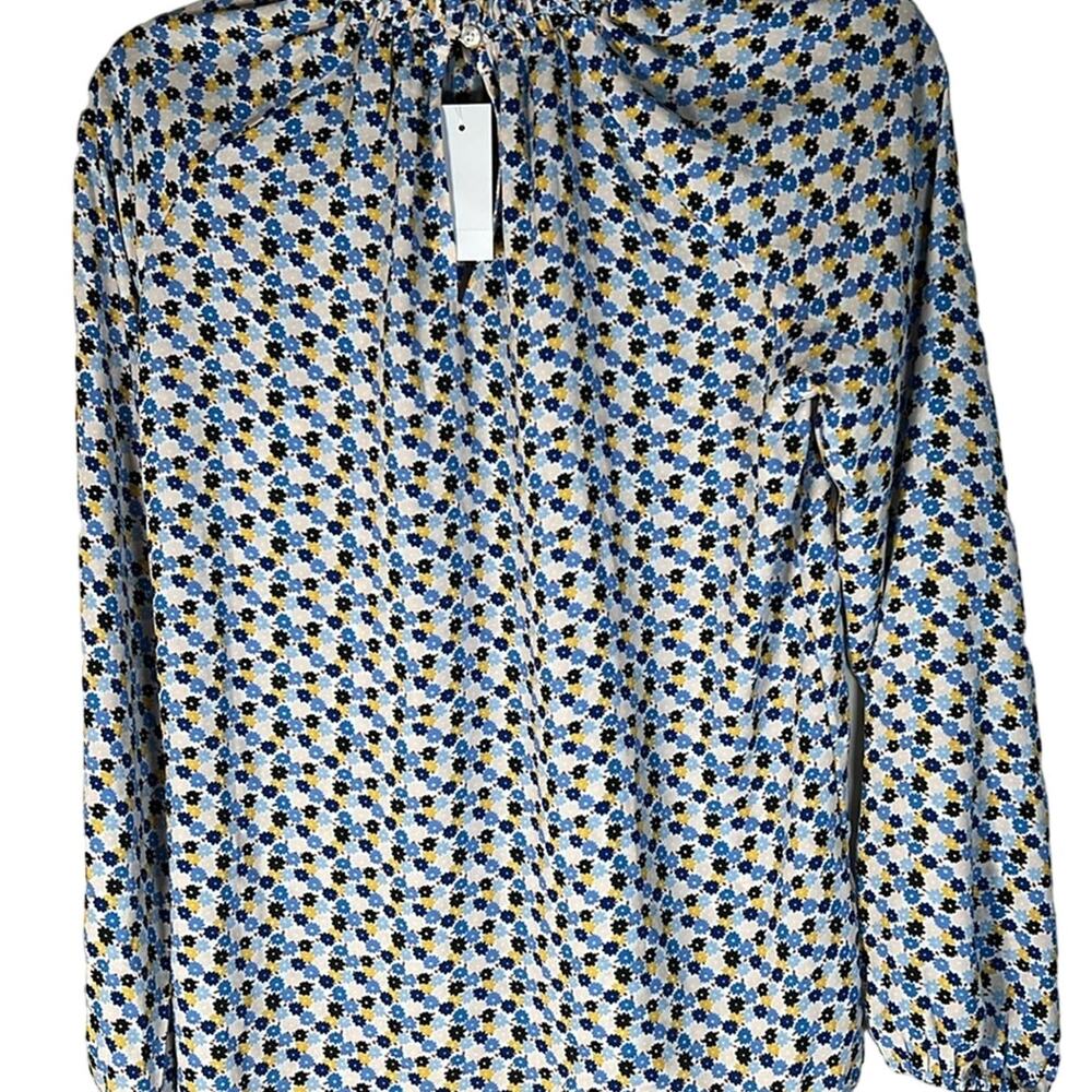 NEW AnnTaylor Loft Blue & Yellow Floral Long Sleeve Mock Size XS